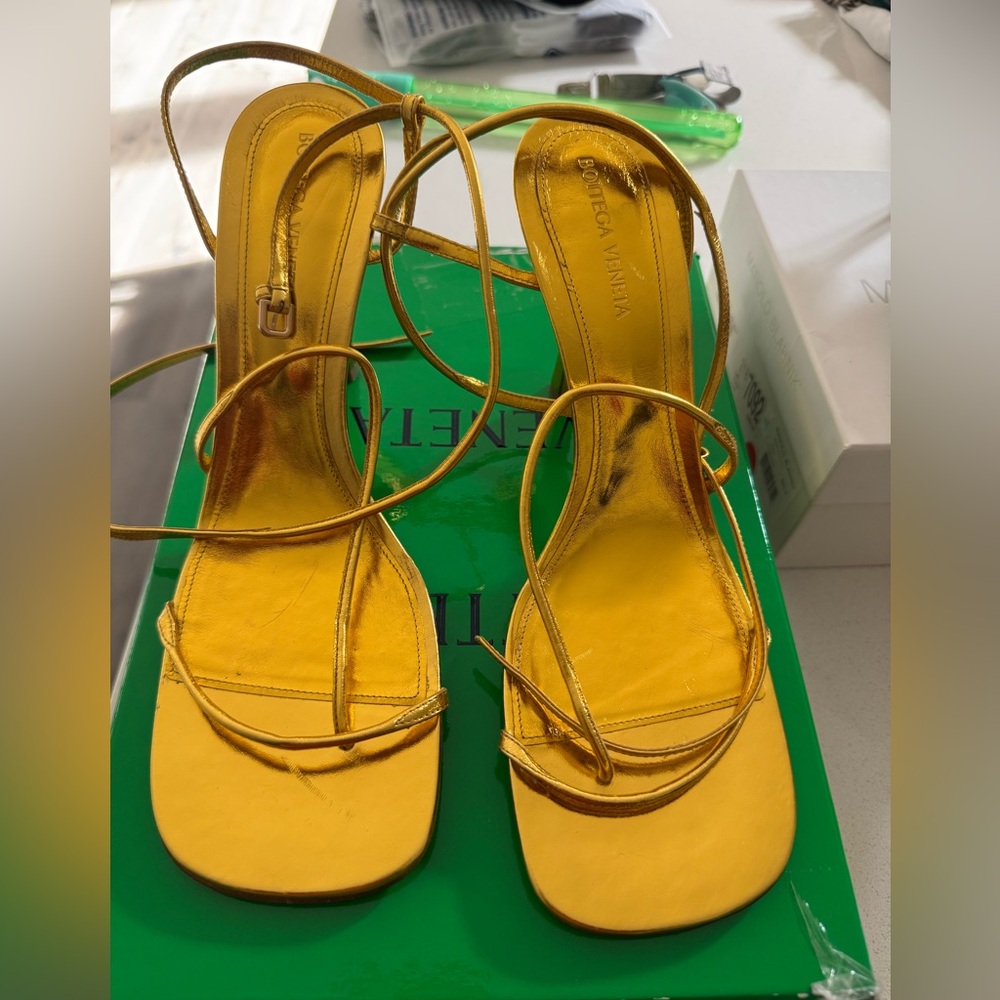 Bottega Veneta Gold Strappy Sandals